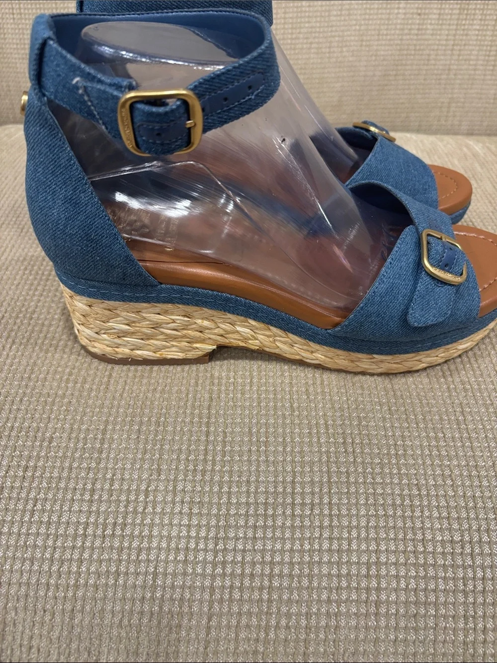 Vince Camuto Blue Denim Ankle-Strap Wedge Sandals